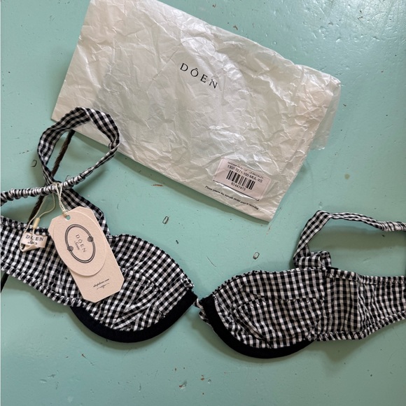 Doen Sardinia Bikini Top gingham XS NWT - Picture 4 of 5